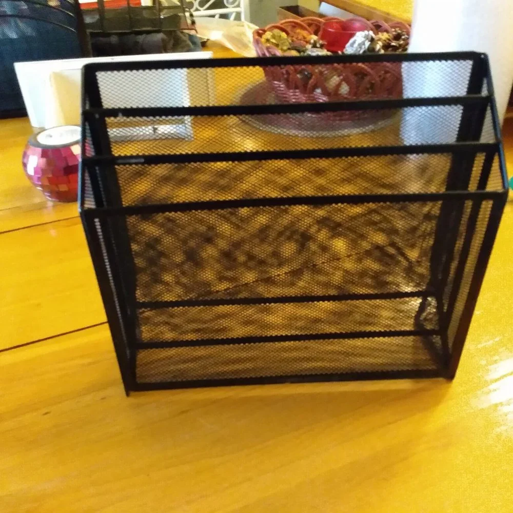 3 Compartment Black Wire Mesh File Folder Holder Desk Storage Organizer
